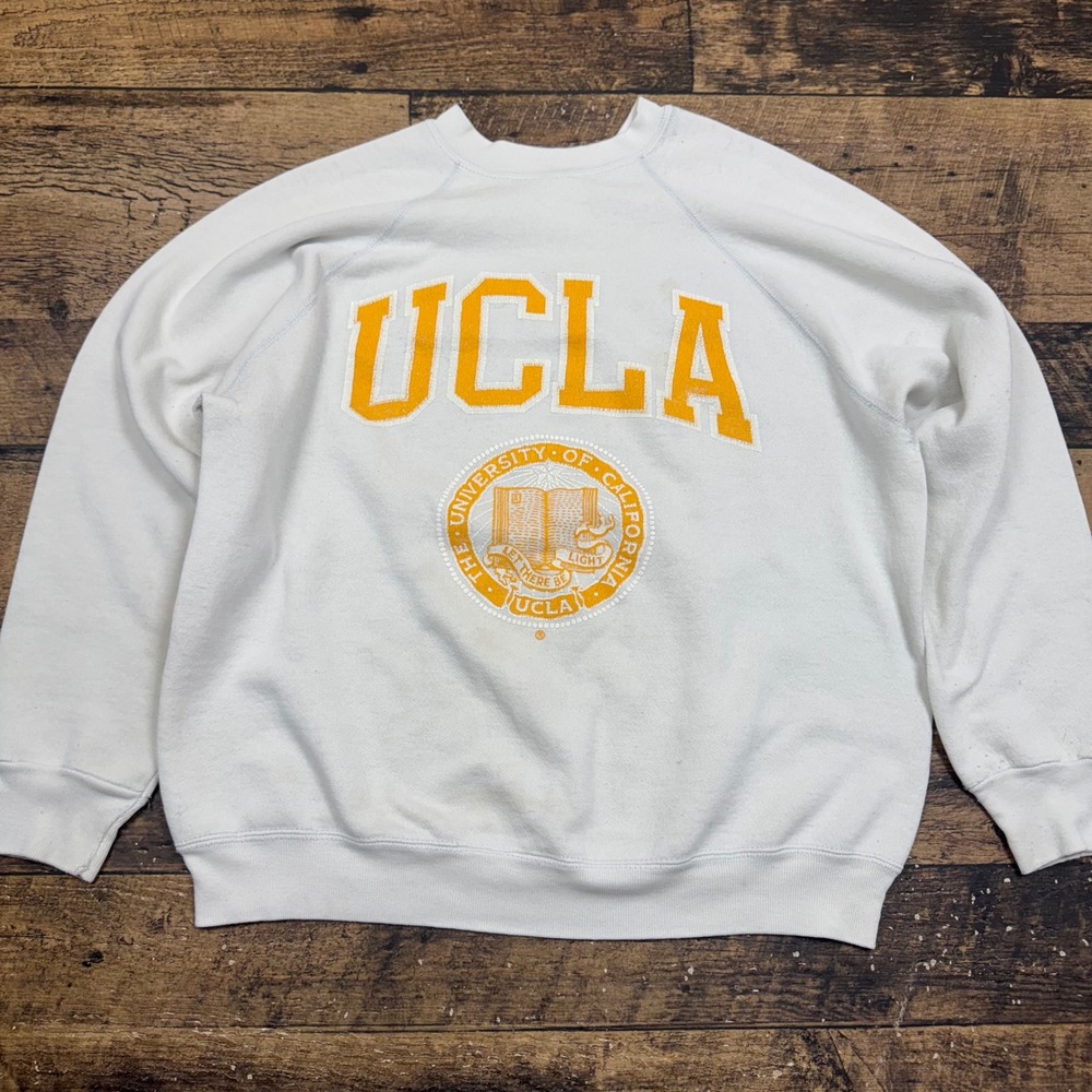Vintage Tultex 80s 90s UCLA Bruins Crewneck Sweatshirt White‎ Gold Raglan